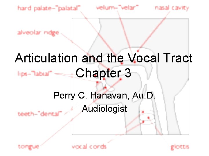 Articulation and the Vocal Tract Chapter 3 Perry C. Hanavan, Au. D. Audiologist 