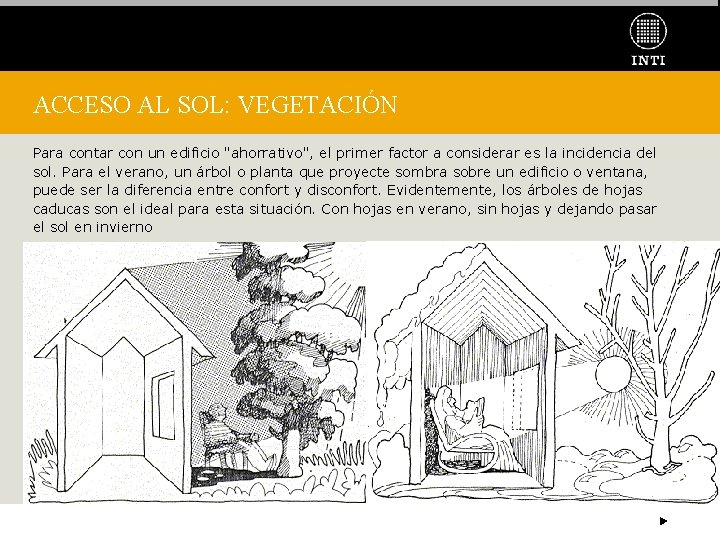 ACCESO AL SOL: VEGETACIÓN Para contar con un edificio "ahorrativo", el primer factor a