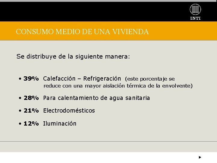 CONSUMO MEDIO DE UNA VIVIENDA Se distribuye de la siguiente manera: • 39% Calefacción