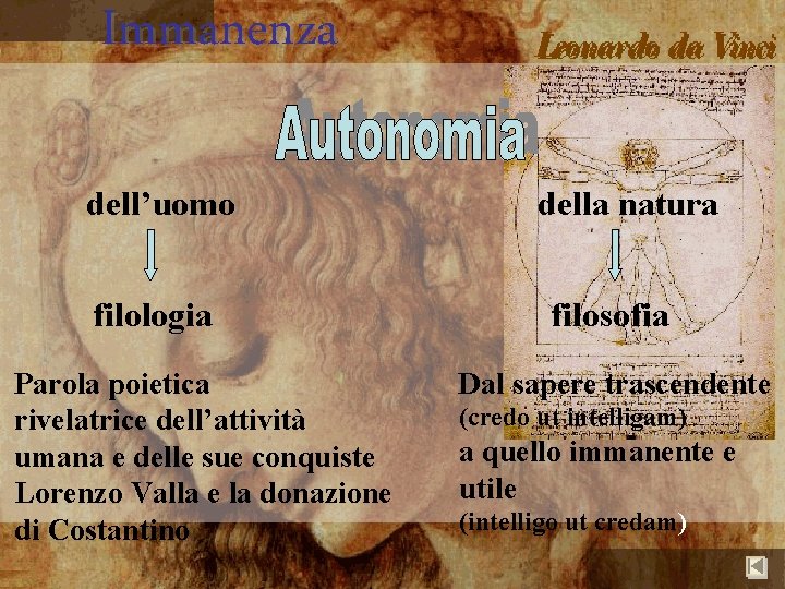 Immanenza dell’uomo filologia Parola poietica rivelatrice dell’attività umana e delle sue conquiste Lorenzo Valla