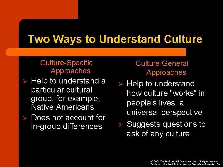 Two Ways to Understand Culture-Specific Approaches Ø Ø Help to understand a particular cultural