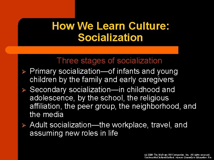 How We Learn Culture: Socialization Three stages of socialization Ø Ø Ø Primary socialization—of