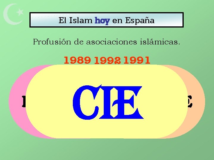  El Islam hoy en España Profusión de asociaciones islámicas. 1989 1992 1991 CIE