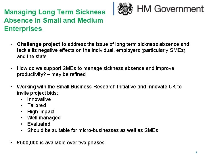 Managing Long Term Sickness Absence in Small and Medium Enterprises • Challenge project to