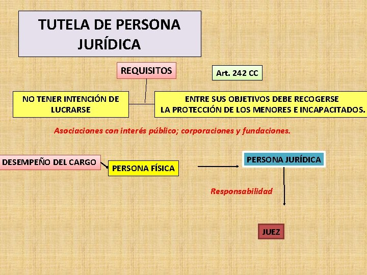 TUTELA DE PERSONA JURÍDICA REQUISITOS NO TENER INTENCIÓN DE LUCRARSE Art. 242 CC ENTRE