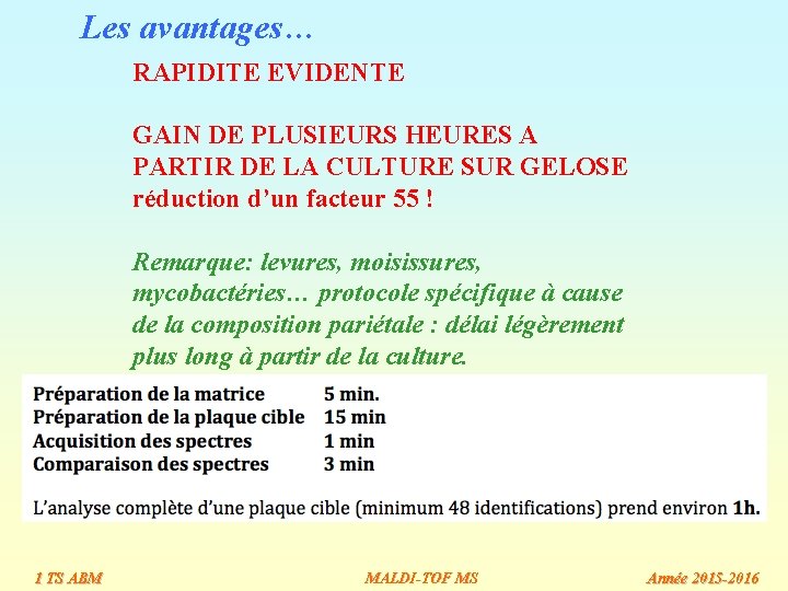 Les avantages… RAPIDITE EVIDENTE GAIN DE PLUSIEURS HEURES A PARTIR DE LA CULTURE SUR Les avantages… RAPIDITE EVIDENTE GAIN DE PLUSIEURS HEURES A PARTIR DE LA CULTURE SUR