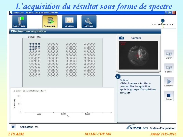 L’acquisition du résultat sous forme de spectre 1 TS ABM MALDI-TOF MS Année 2015 L’acquisition du résultat sous forme de spectre 1 TS ABM MALDI-TOF MS Année 2015