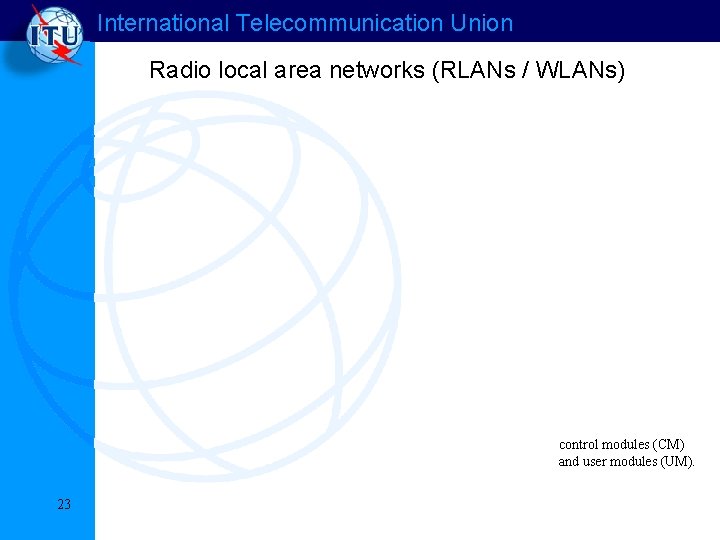International Telecommunication Union Radio local area networks (RLANs / WLANs) control modules (CM) and International Telecommunication Union Radio local area networks (RLANs / WLANs) control modules (CM) and