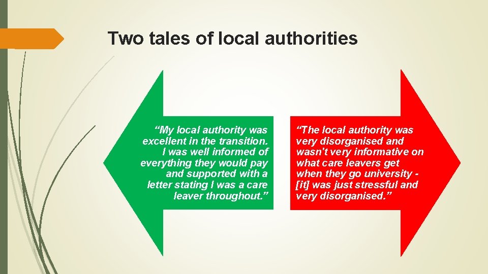 Two tales of local authorities “My local authority was excellent in the transition. I