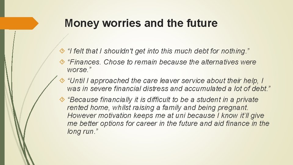 Money worries and the future “I felt that I shouldn't get into this much