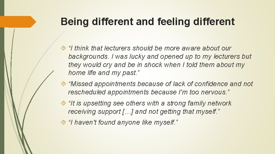 Being different and feeling different “I think that lecturers should be more aware about