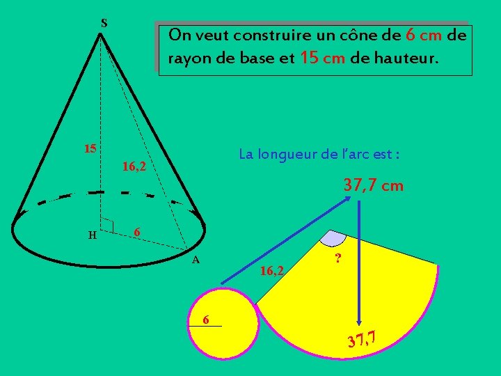 S On veut construire un cône de 6 cm de rayon de base et S On veut construire un cône de 6 cm de rayon de base et