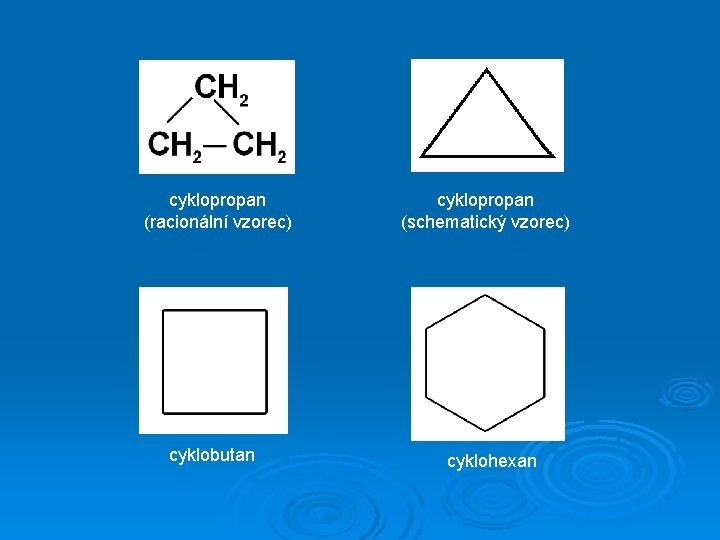 cyklopropan (racionální vzorec) cyklobutan cyklopropan (schematický vzorec) cyklohexan 