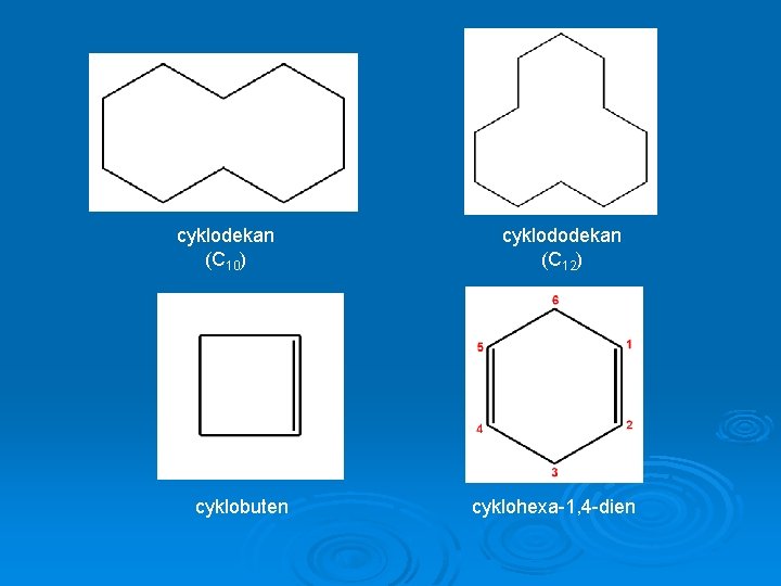 cyklodekan (C 10) cyklobuten cyklododekan (C 12) cyklohexa-1, 4 -dien 