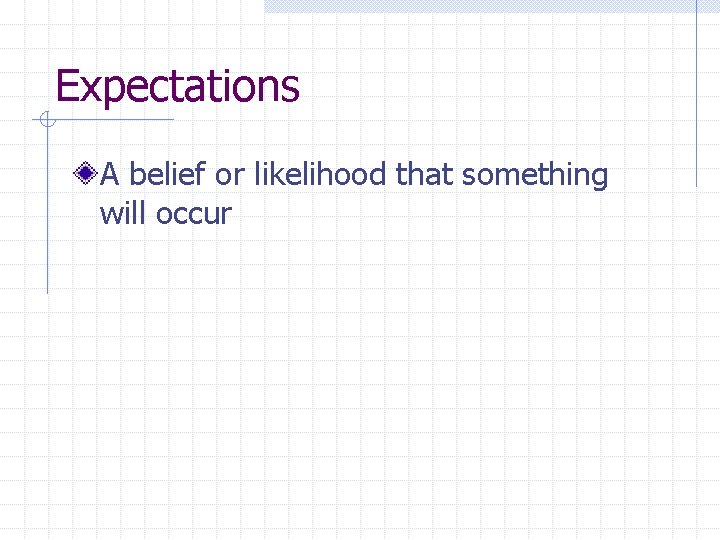 Expectations A belief or likelihood that something will occur 