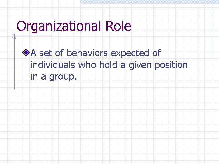 Organizational Role A set of behaviors expected of individuals who hold a given position