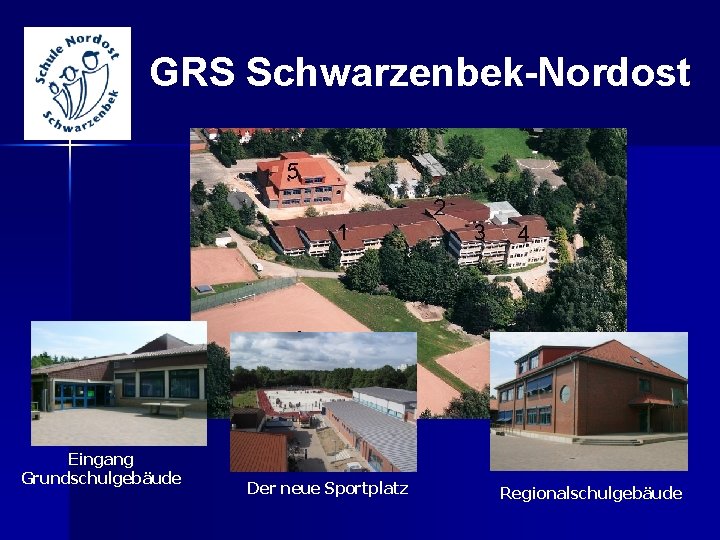 GRS Schwarzenbek-Nordost Eingang Grundschulgebäude Der neue Sportplatz Regionalschulgebäude 