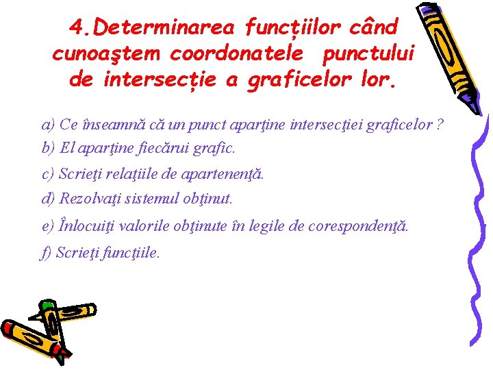 4. Determinarea funcţiilor când cunoaştem coordonatele punctului de intersecţie a graficelor lor. a) Ce
