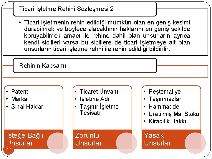 Ticari İşletme Rehini Sözleşmesi 2 • Ticari işletmenin rehin edildiği mümkün olan en geniş