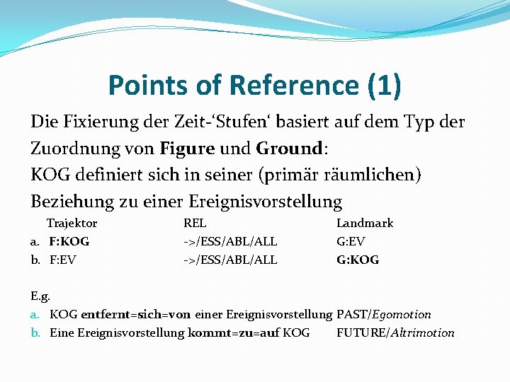 Points of Reference (1) Die Fixierung der Zeit-‘Stufen‘ basiert auf dem Typ der Zuordnung