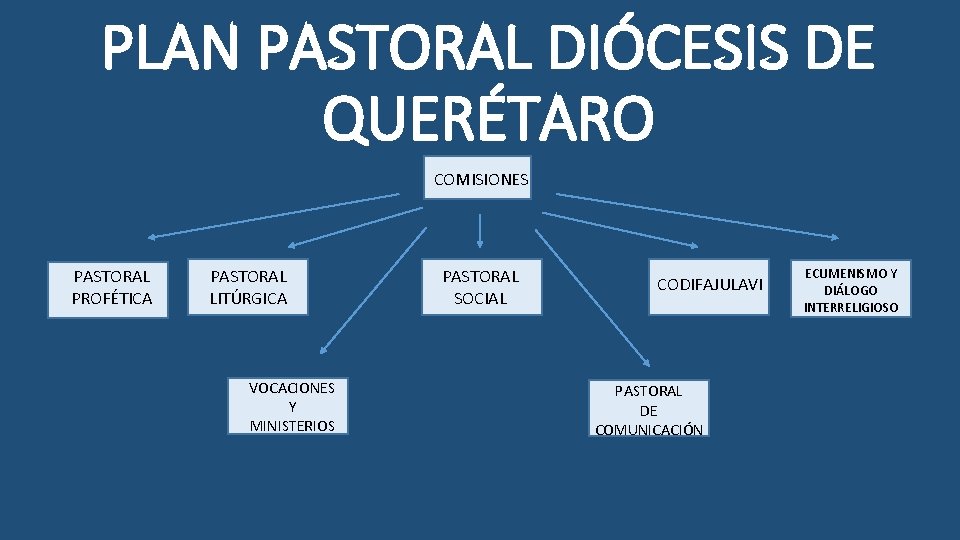 PLAN PASTORAL DIÓCESIS DE QUERÉTARO COMISIONES PASTORAL PROFÉTICA PASTORAL LITÚRGICA VOCACIONES Y MINISTERIOS PASTORAL