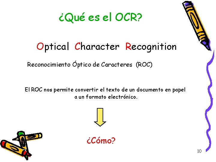 ¿Qué es el OCR? Optical Character Recognition Reconocimiento Óptico de Caracteres (ROC) El ROC ¿Qué es el OCR? Optical Character Recognition Reconocimiento Óptico de Caracteres (ROC) El ROC