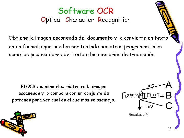 Software OCR Optical Character Recognition Obtiene la imagen escaneada del documento y la convierte Software OCR Optical Character Recognition Obtiene la imagen escaneada del documento y la convierte