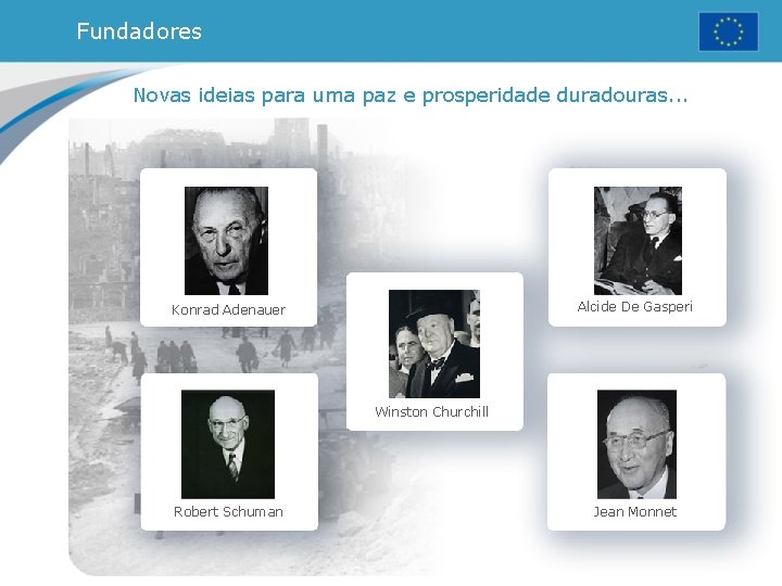 Fundadores Novas ideias para uma paz e prosperidade duradouras. . . Alcide De Gasperi