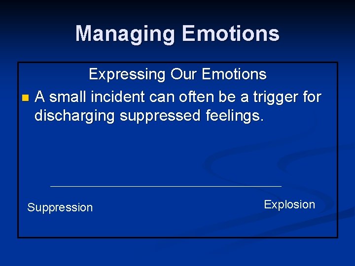 Managing Emotions Expressing Our Emotions n A small incident can often be a trigger