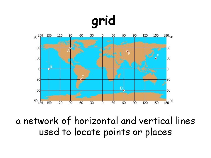 grid a network of horizontal and vertical lines used to locate points or places