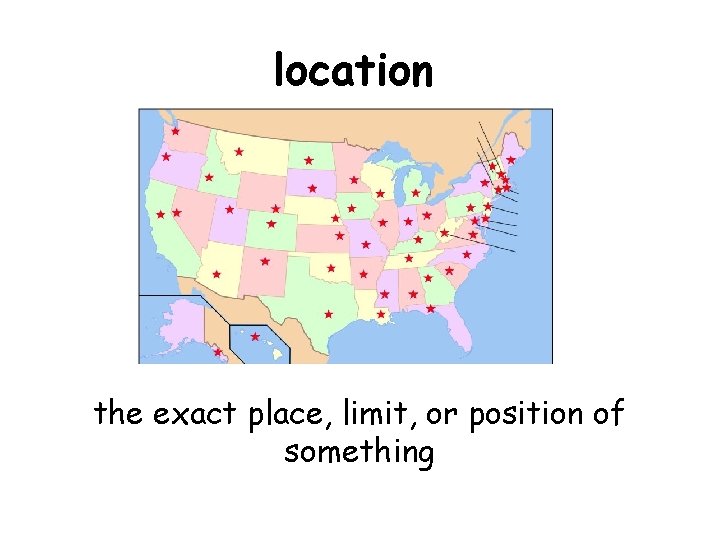 location the exact place, limit, or position of something 
