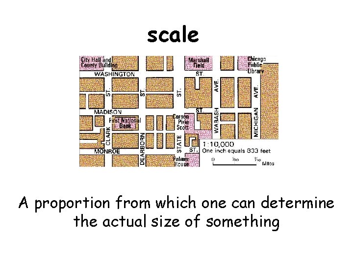 scale A proportion from which one can determine the actual size of something 