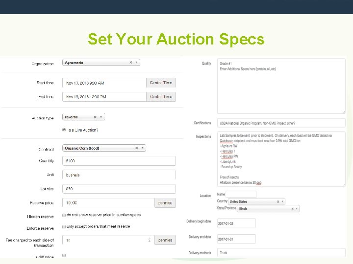 Set Your Auction Specs 