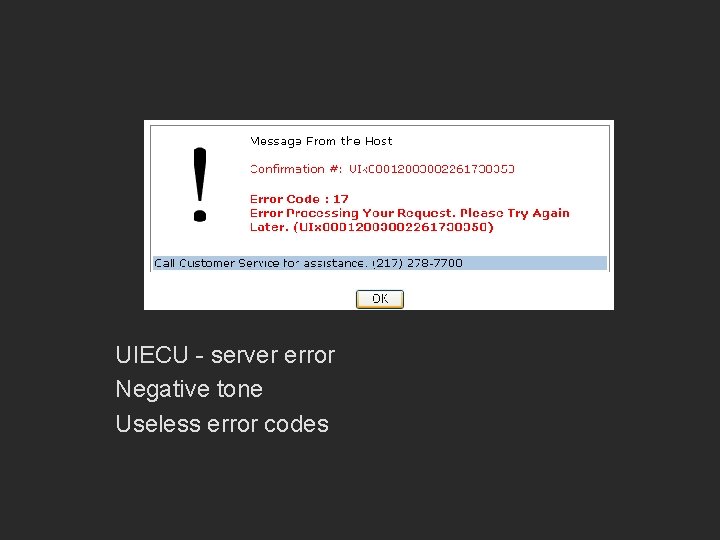 UIECU - server error Negative tone Useless error codes 