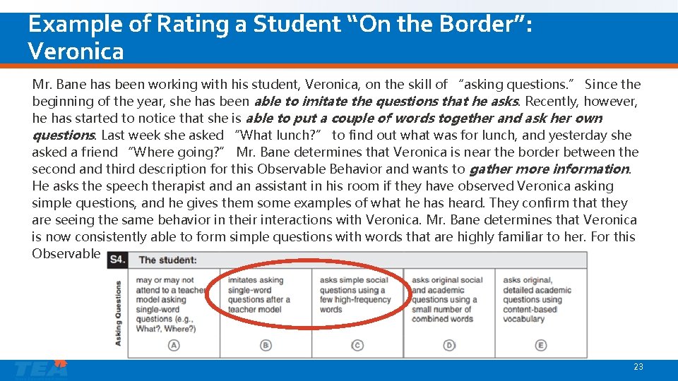 Example of Rating a Student “On the Border”: Veronica Mr. Bane has been working