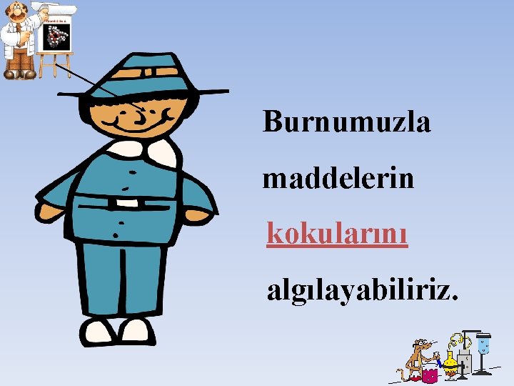 Burnumuzla maddelerin kokularını algılayabiliriz. Burnumuzla maddelerin kokularını algılayabiliriz.