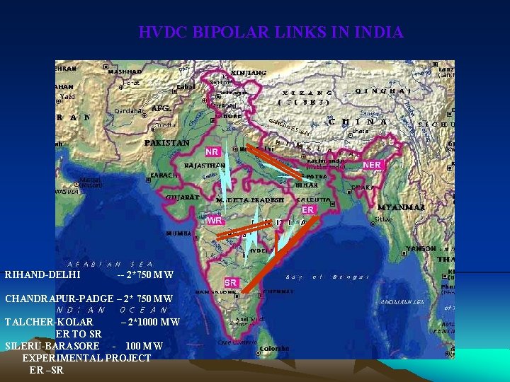 HVDC BIPOLAR LINKS IN INDIA NR NR NER ER ER RIHAND-DELHI -- 2*750 MW