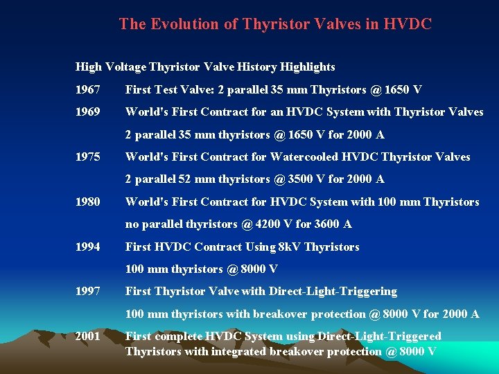 The Evolution of Thyristor Valves in HVDC High Voltage Thyristor Valve History Highlights 1967