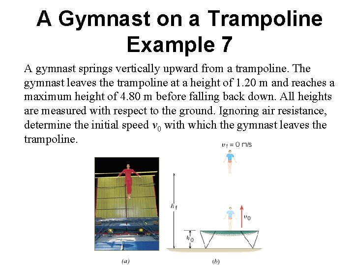 A Gymnast on a Trampoline Example 7 A gymnast springs vertically upward from a