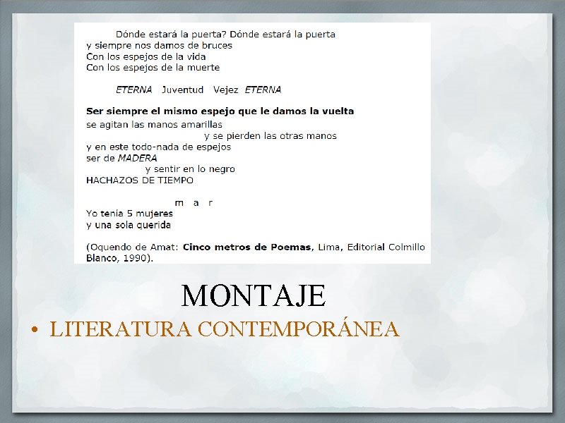 MONTAJE • LITERATURA CONTEMPORÁNEA 