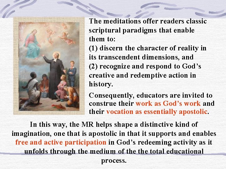The meditations offer readers classic scriptural paradigms that enable them to: (1) discern the