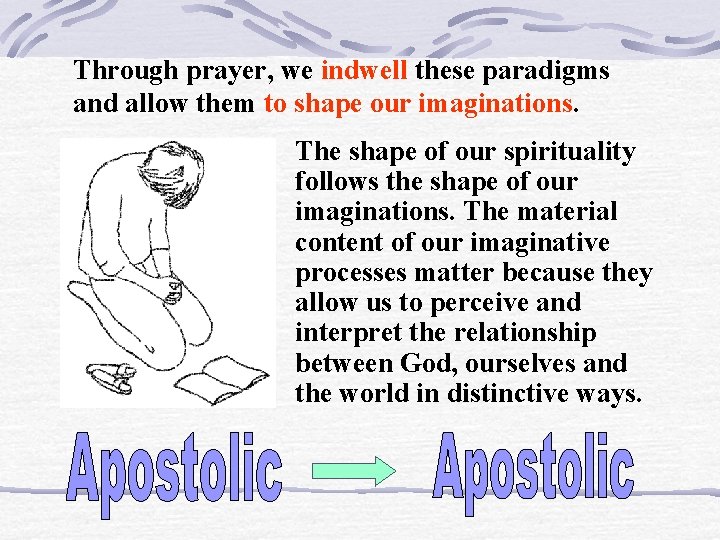 Through prayer, we indwell these paradigms and allow them to shape our imaginations. The