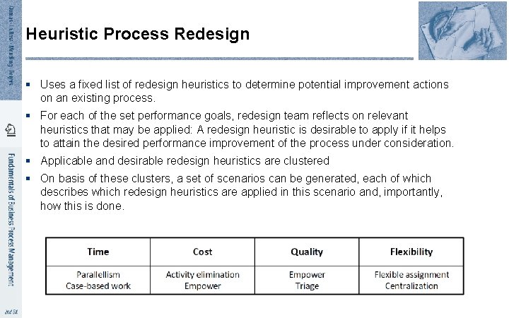 Heuristic Process Redesign § Uses a fixed list of redesign heuristics to determine potential