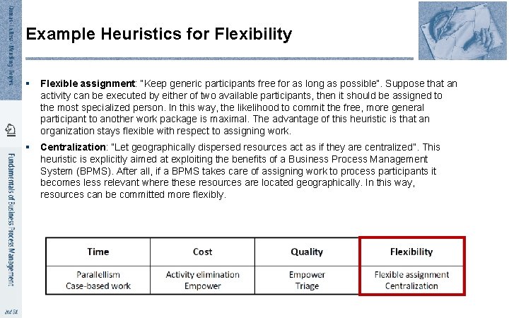 Example Heuristics for Flexibility § Flexible assignment: “Keep generic participants free for as long
