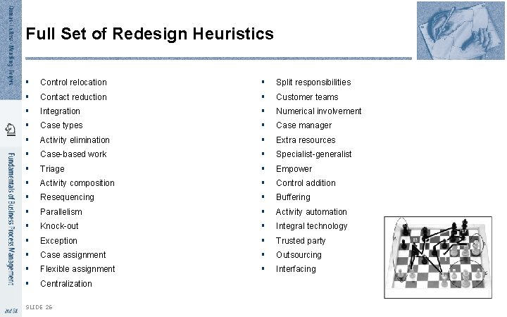 Full Set of Redesign Heuristics § Control relocation § Split responsibilities § Contact reduction