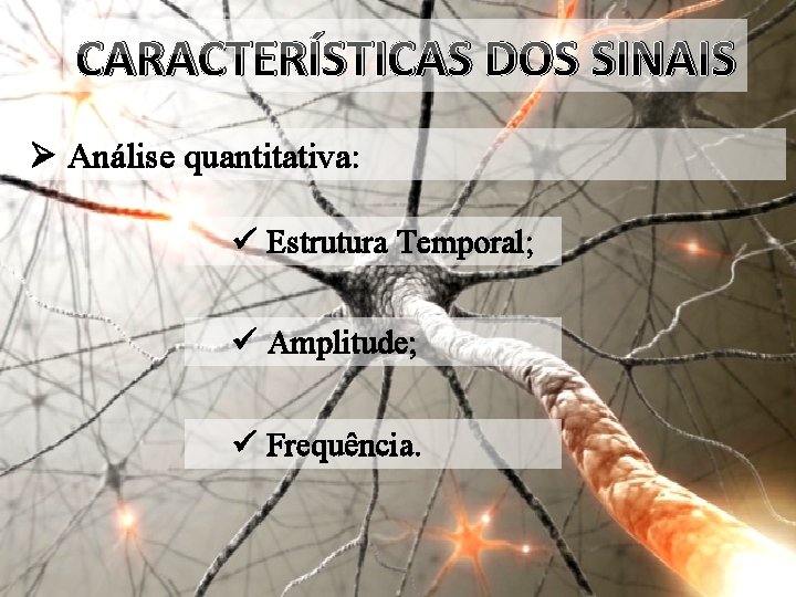 CARACTERÍSTICAS DOS SINAIS Ø Análise quantitativa: ü Estrutura Temporal; ü Amplitude; ü Frequência. 