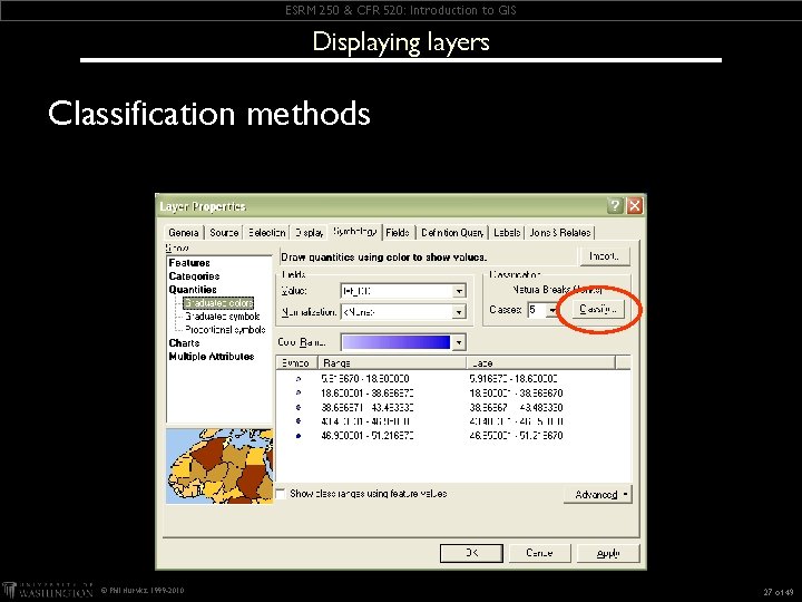 ESRM 250 & CFR 520: Introduction to GIS Displaying layers Classification methods © Phil ESRM 250 & CFR 520: Introduction to GIS Displaying layers Classification methods © Phil