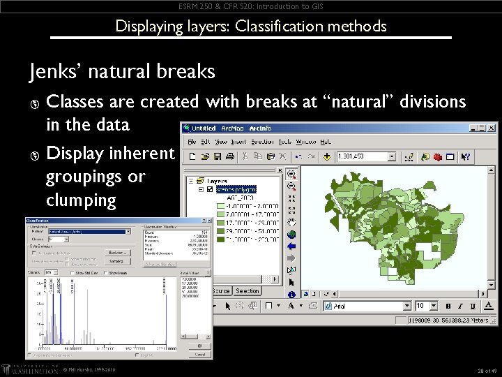 ESRM 250 & CFR 520: Introduction to GIS Displaying layers: Classification methods Jenks’ natural ESRM 250 & CFR 520: Introduction to GIS Displaying layers: Classification methods Jenks’ natural