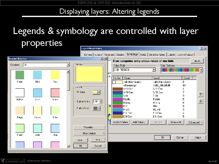 ESRM 250 & CFR 520: Introduction to GIS Displaying layers: Altering legends Legends & ESRM 250 & CFR 520: Introduction to GIS Displaying layers: Altering legends Legends &