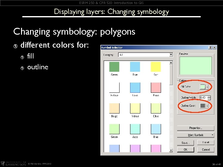 ESRM 250 & CFR 520: Introduction to GIS Displaying layers: Changing symbology: polygons þ ESRM 250 & CFR 520: Introduction to GIS Displaying layers: Changing symbology: polygons þ